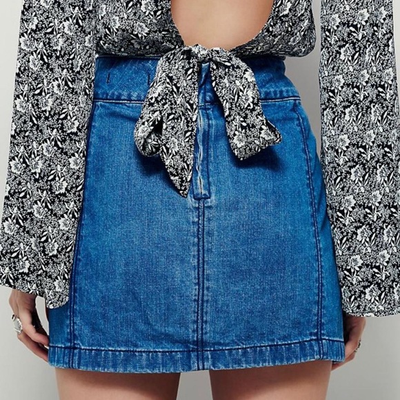 Free People denim A-line mini skirt - Picture 2 of 6